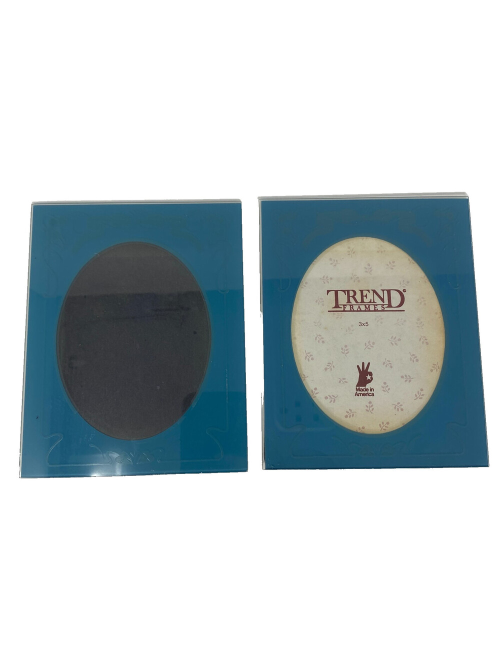 Trend Frames Teal Beveled Glass Oval Photo Frame 3x5 Set of 2 Easel Back USA